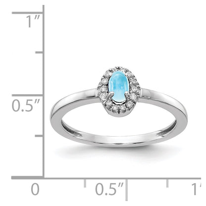 Solid 14k White Gold Simulated CZ and Oval Cabochon Blue Topaz Ring