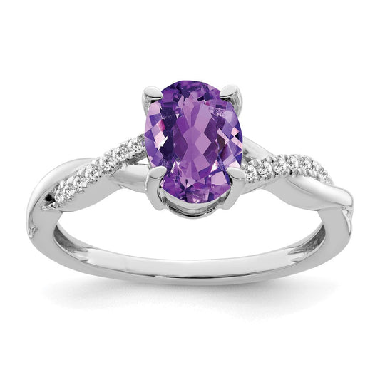 14k white gold oval amethyst and real diamond ring rm4235 am 007 wa