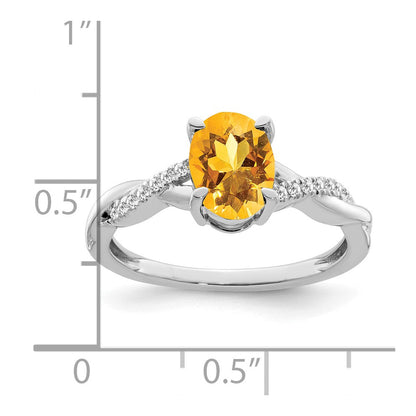Solid 14k White Gold Oval Simulated Citrine and CZ Ring