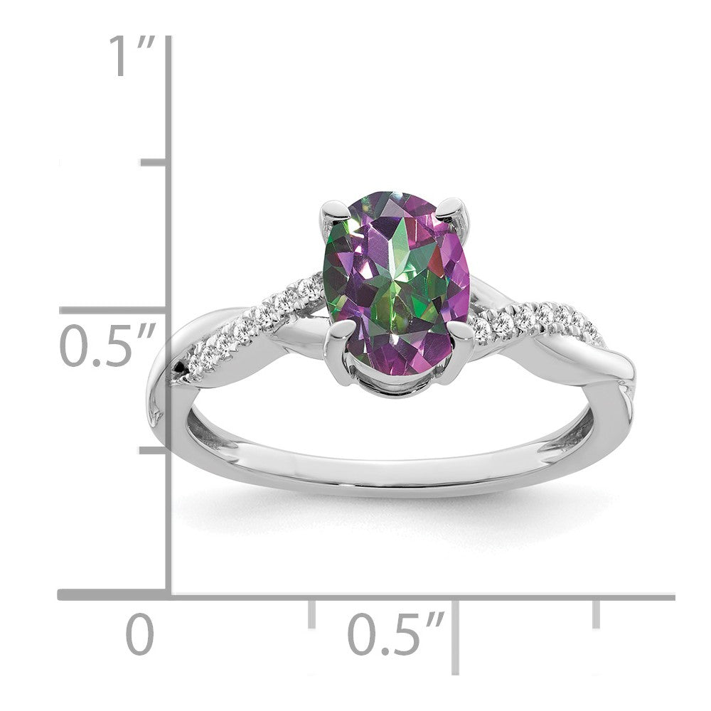 14k white gold oval mystic fire topaz and real diamond ring rm4235 ft 007 wa