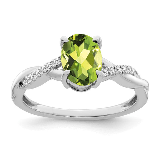 14k white gold oval peridot and real diamond ring rm4235 pe 007 wa