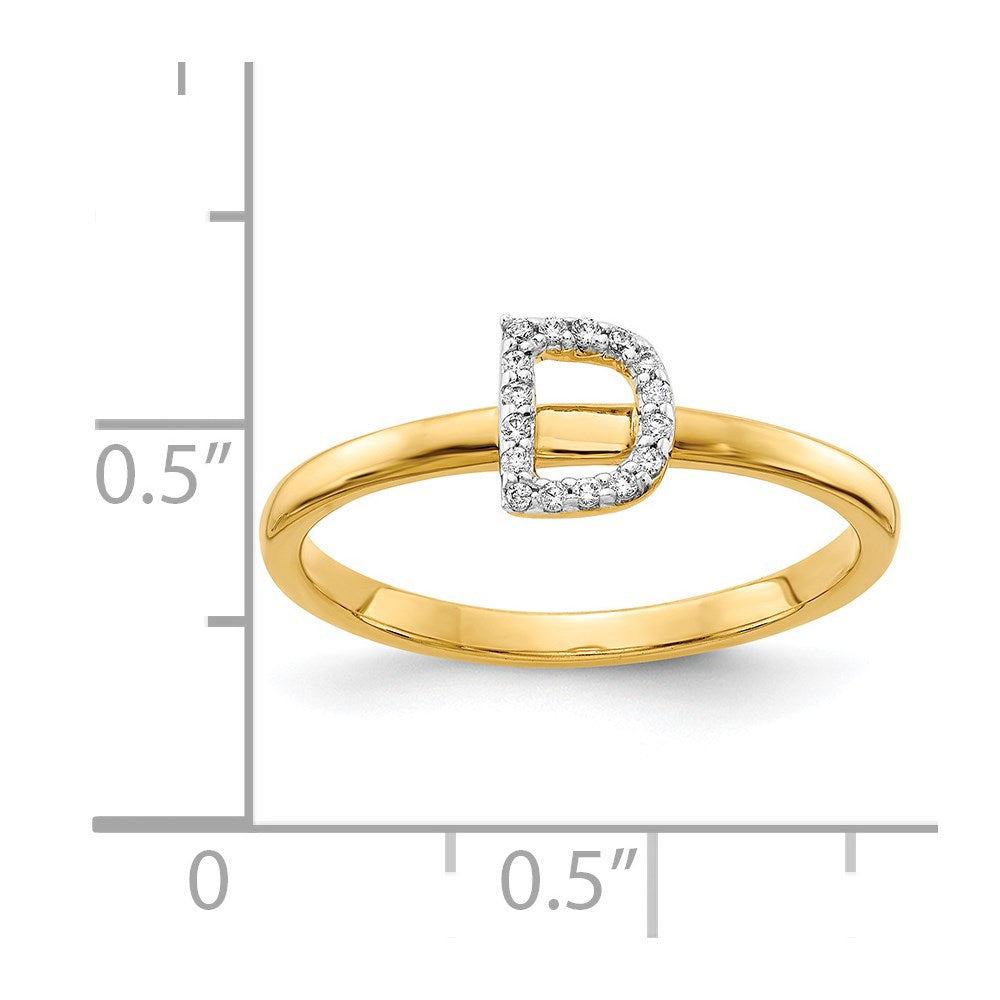 14k Yellow Gold Real Diamond Initial D Ring