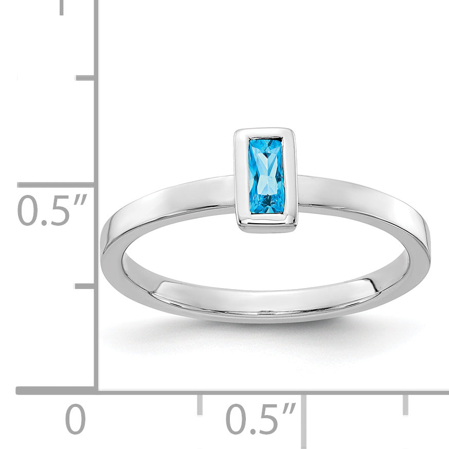 Solid 14k White Gold Bezel-set Simulated Blue Topaz Ring
