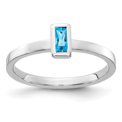Solid 14k White Gold Bezel-set Simulated Blue Topaz Ring