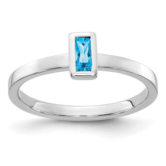 Solid 14k White Gold Bezel-set Simulated Blue Topaz Ring