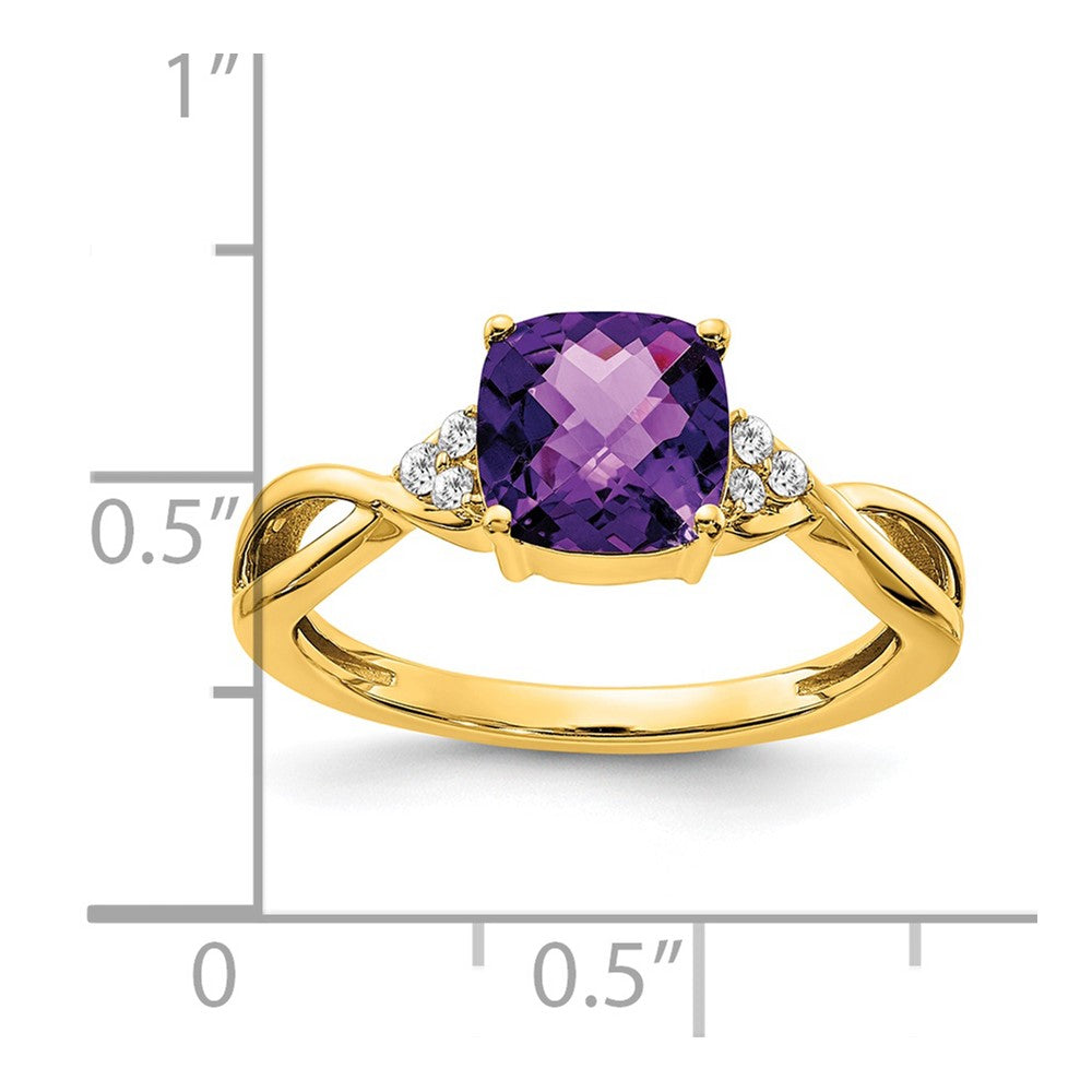 14k yellow gold checkerboard amethyst and real diamond ring rm4393 am 006 ya