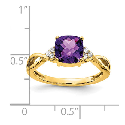 14k yellow gold checkerboard amethyst and real diamond ring rm4393 am 006 ya