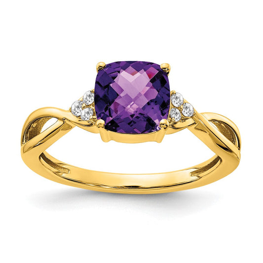 14k yellow gold checkerboard amethyst and real diamond ring rm4393 am 006 ya