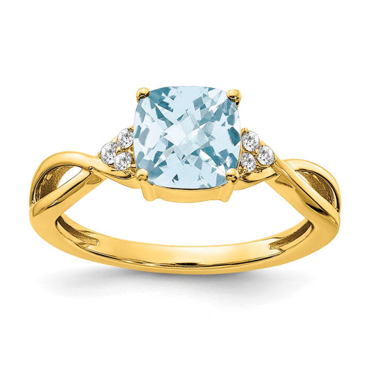 14k yellow gold checkerboard aquamarine and real diamond ring rm4393 aq 006 ya