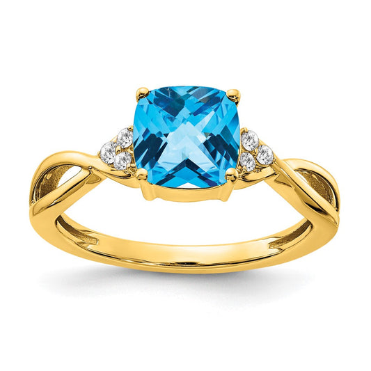 14k yellow gold checkerboard blue topaz and real diamond ring rm4393 bt 006 ya