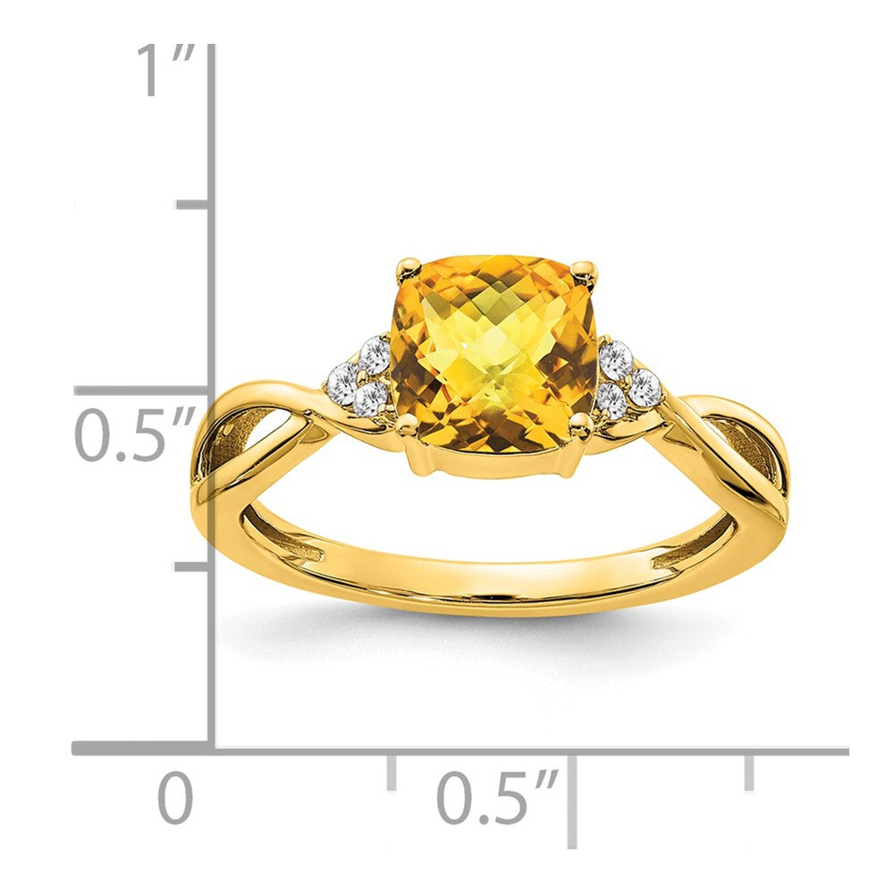 14k yellow gold checkerboard citrine and real diamond ring rm4393 ci 006 ya