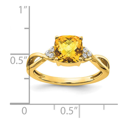 14k yellow gold checkerboard citrine and real diamond ring rm4393 ci 006 ya
