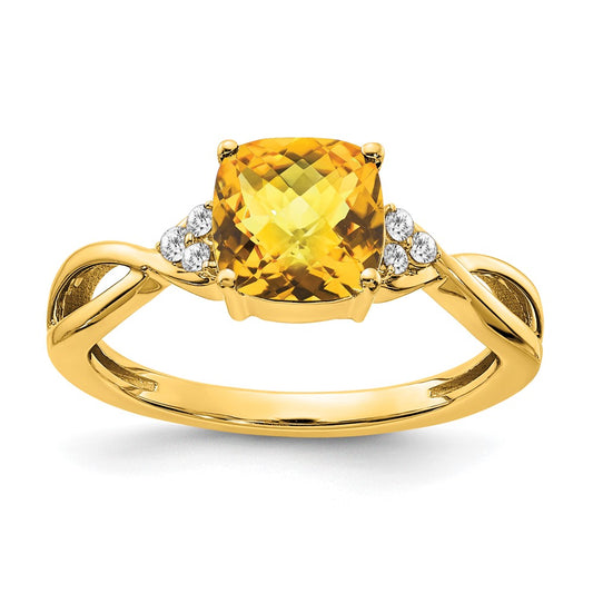 Solid 14k Yellow Gold ChecKerboard Simulated Citrine and CZ Ring