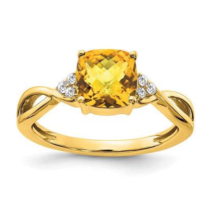 14k yellow gold checkerboard citrine and real diamond ring rm4393 ci 006 ya