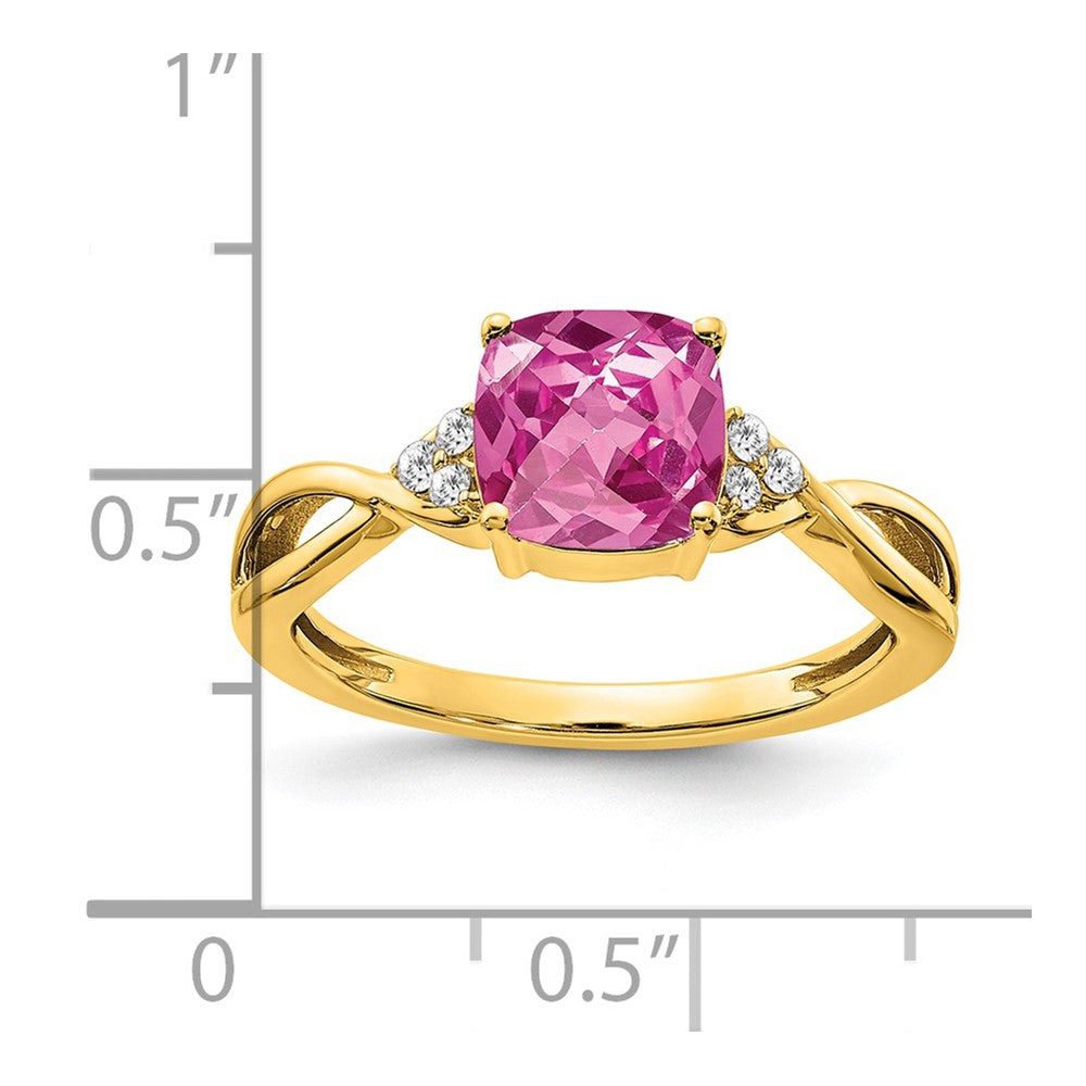 14k yellow gold checkerboard created pink sapphire and real diamond ring rm4393 cps 006 ya