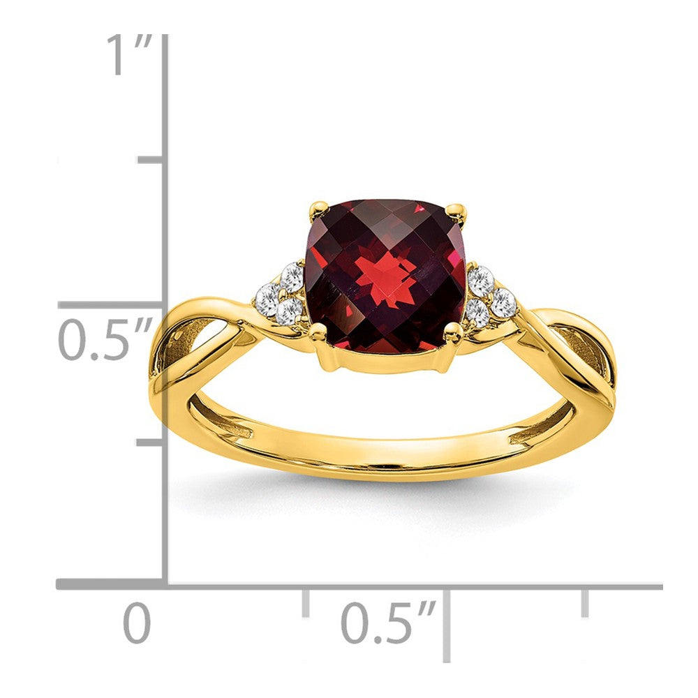 14k yellow gold checkerboard garnet and real diamond ring rm4393 ga 006 ya