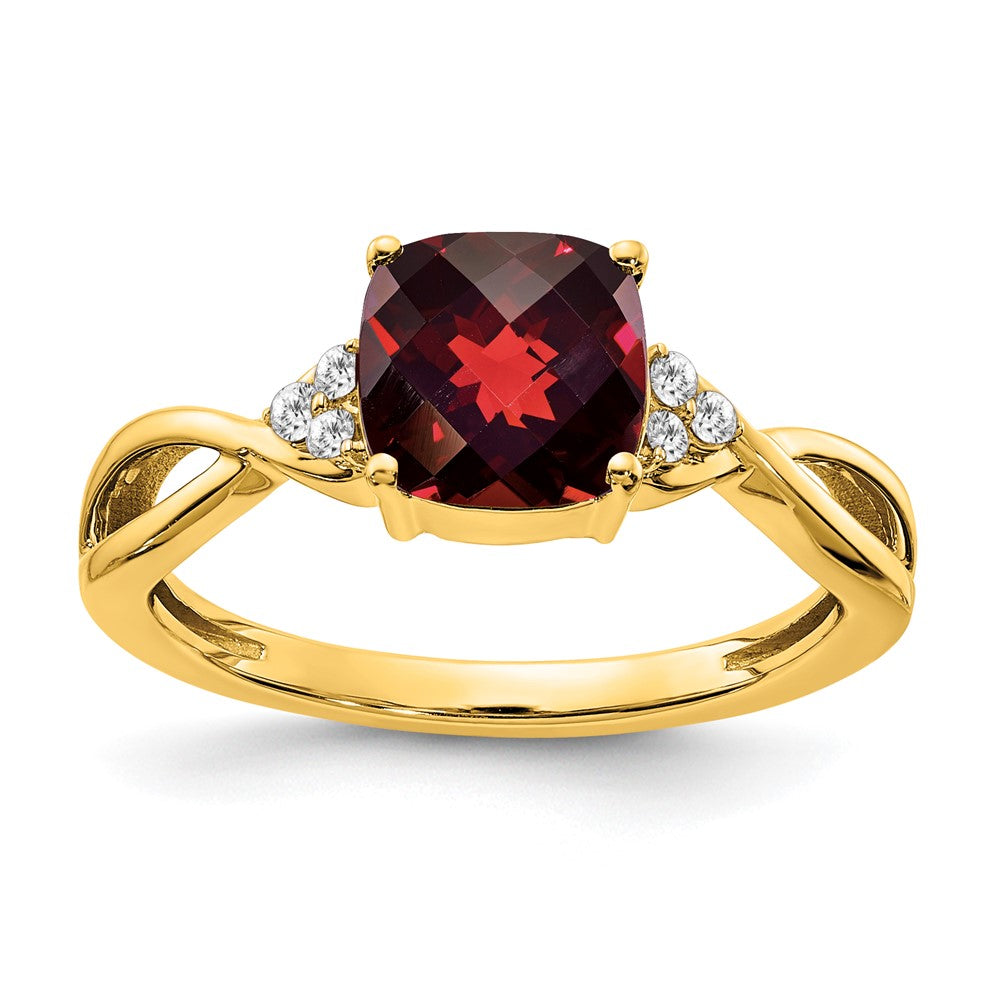 14k yellow gold checkerboard garnet and real diamond ring rm4393 ga 006 ya