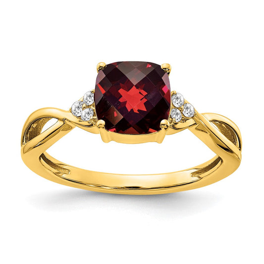 14k yellow gold checkerboard garnet and real diamond ring rm4393 ga 006 ya