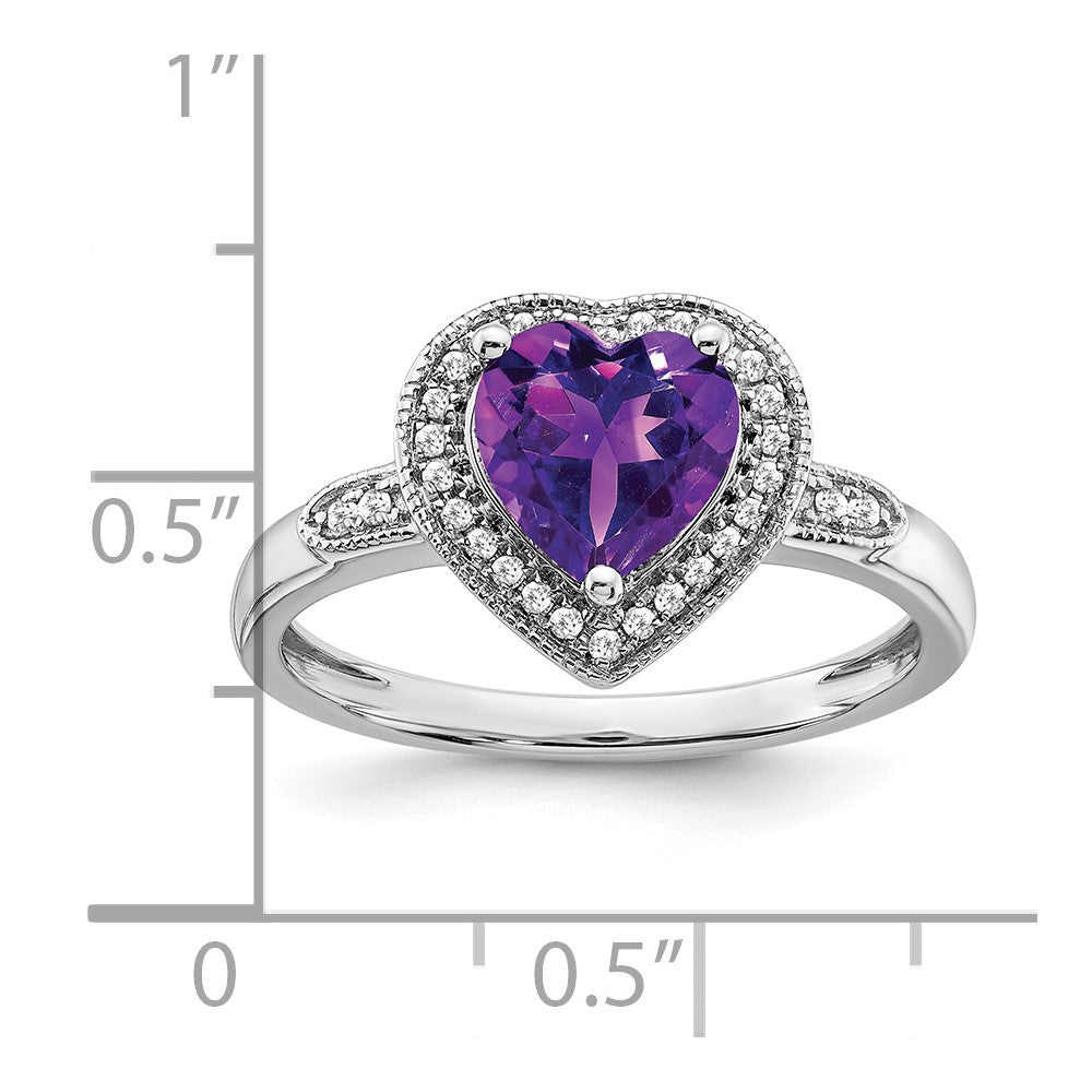 14k white gold heart amethyst and real diamond halo ring rm4398 am 012 wa