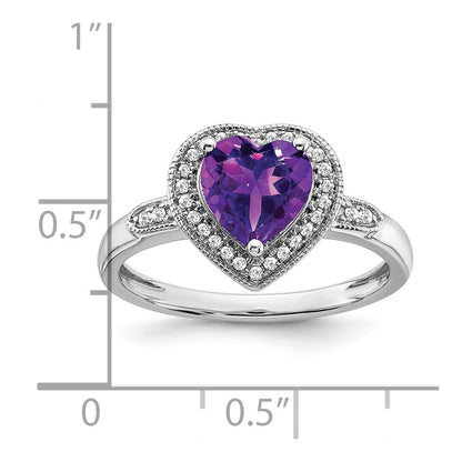 14k white gold heart amethyst and real diamond halo ring rm4398 am 012 wa