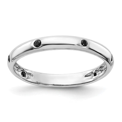14k White Gold 6-stone Black Real Diamond Band
