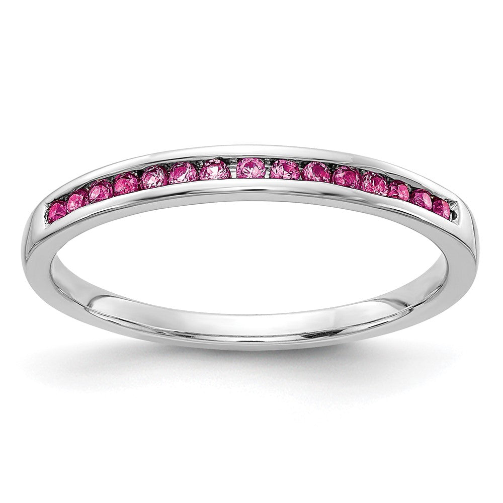 Solid 14k White Gold PinK Simulated Sapphire Channel Band