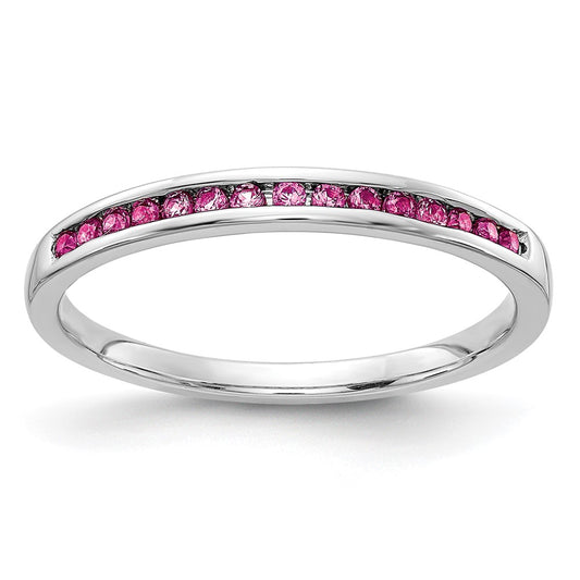 Solid 14k White Gold PinK Simulated Sapphire Channel Band