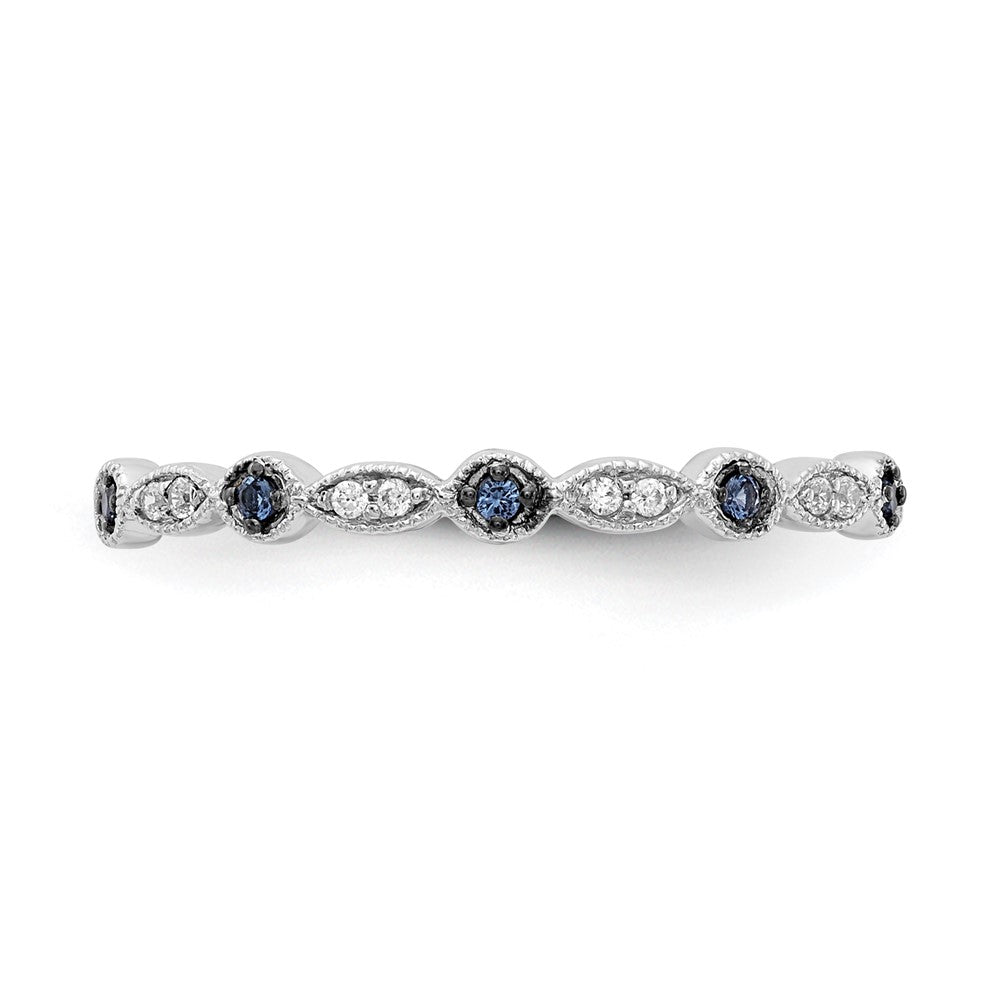 14k White Gold Blue/White Real Diamond Fancy Band