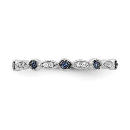 14k White Gold Blue/White Real Diamond Fancy Band