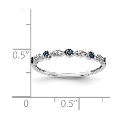 14k White Gold Blue/White Real Diamond Fancy Band