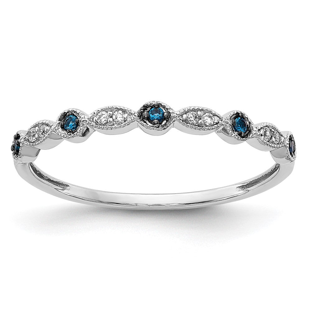 14k White Gold Blue/White Real Diamond Fancy Band