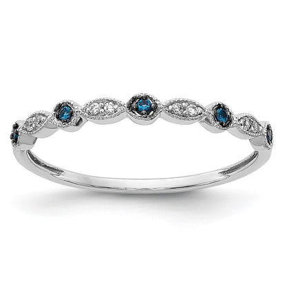 14k White Gold Blue/White Real Diamond Fancy Band