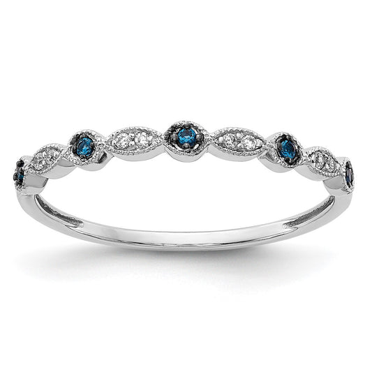 14k White Gold Blue/White Real Diamond Fancy Band