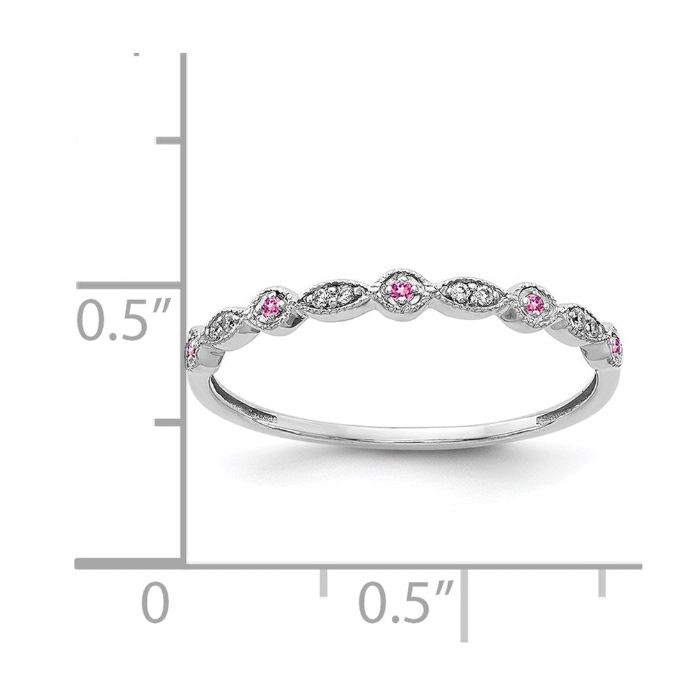 Solid 14k White Gold Simulated CZ and PinK Sapphire Fancy Band