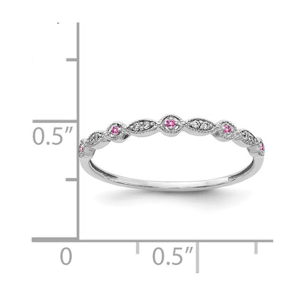 Solid 14k White Gold Simulated CZ and PinK Sapphire Fancy Band