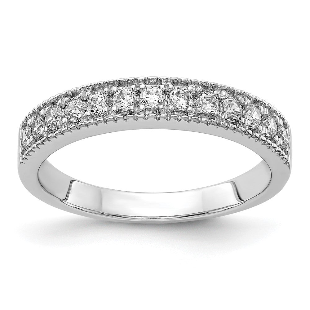 14k White Gold Real Diamond Beaded Edge Band
