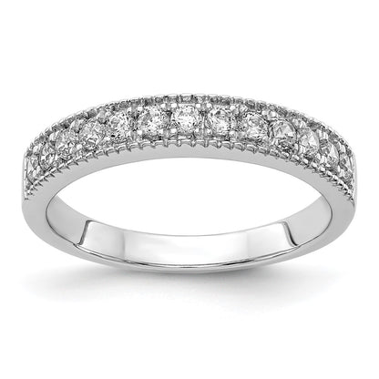 14k White Gold Real Diamond Beaded Edge Band