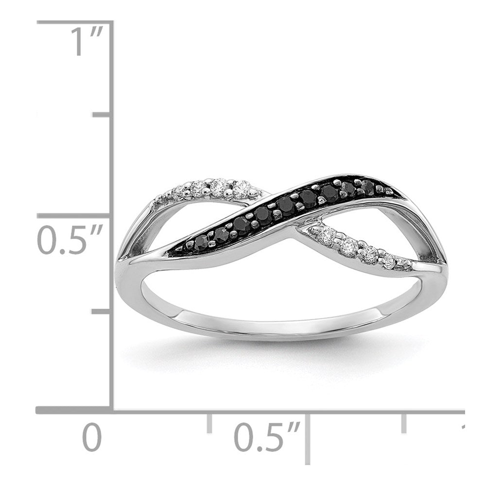 14k White Gold w/ Black and White Real Diamond Crisscross Ring