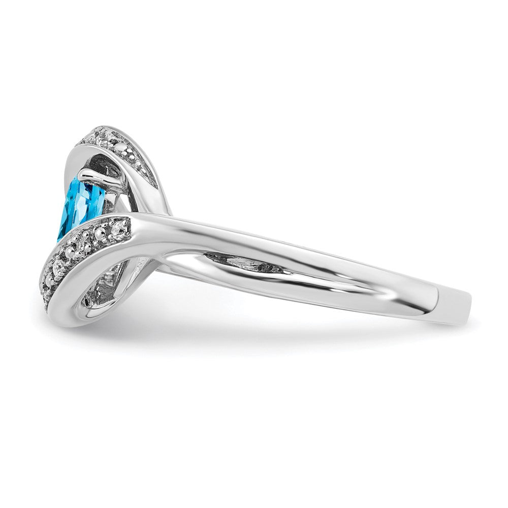 Solid 14k White Gold Oval Simulated Blue Topaz and CZ Ring