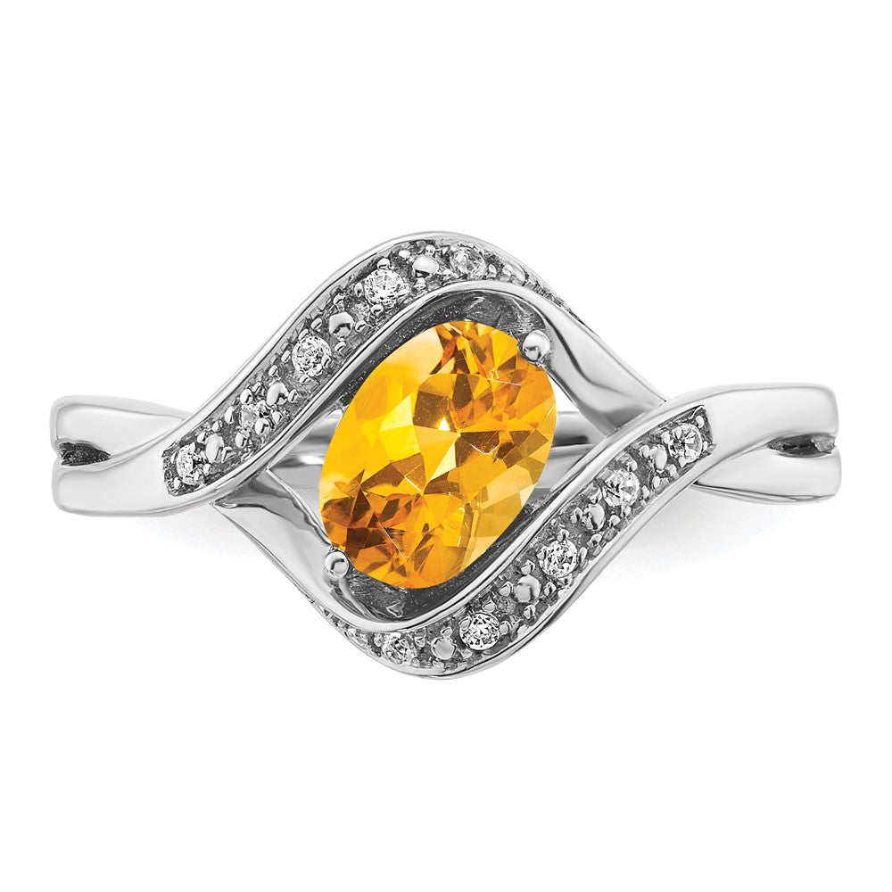Solid 14k White Gold Oval Simulated Citrine and CZ Ring