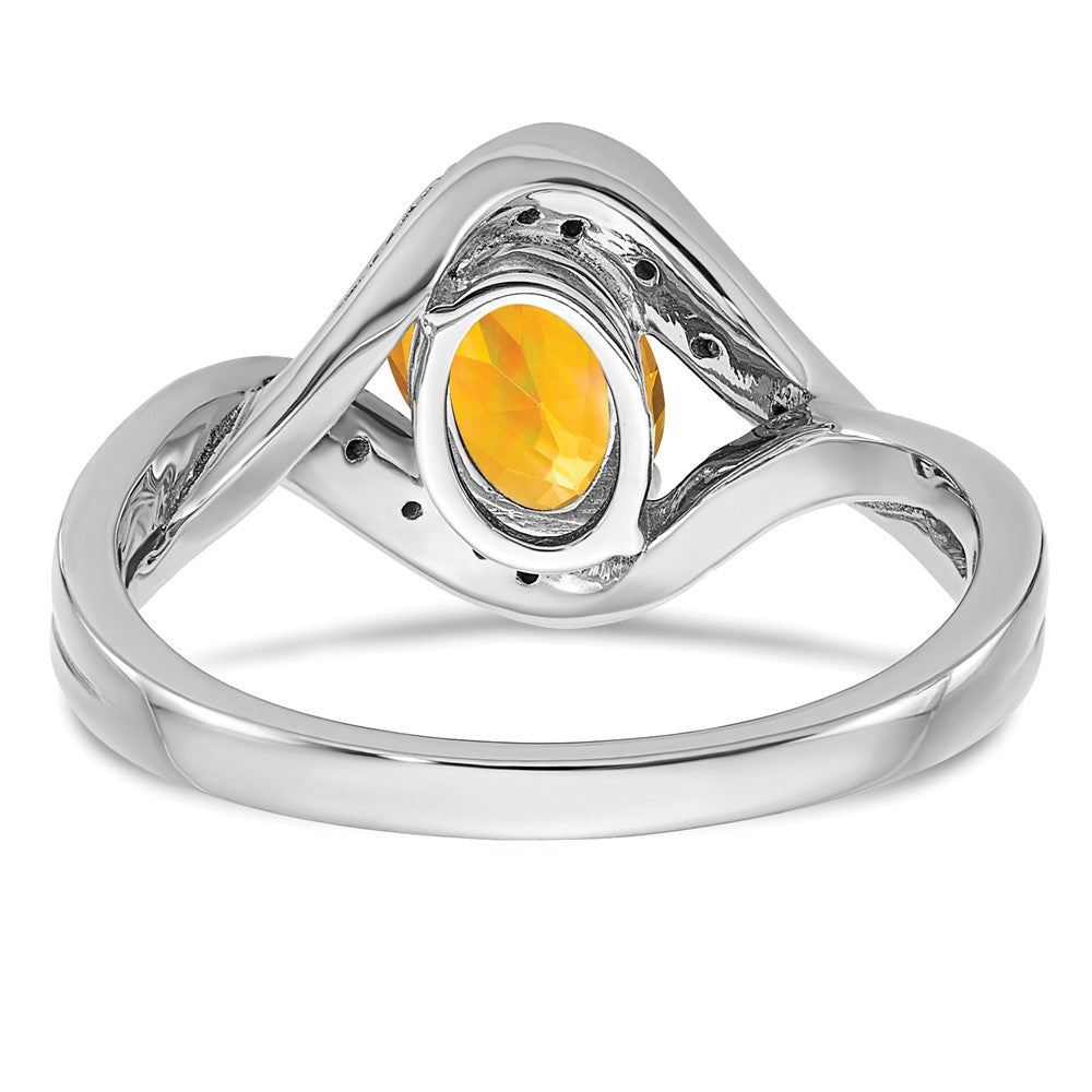 Solid 14k White Gold Oval Simulated Citrine and CZ Ring