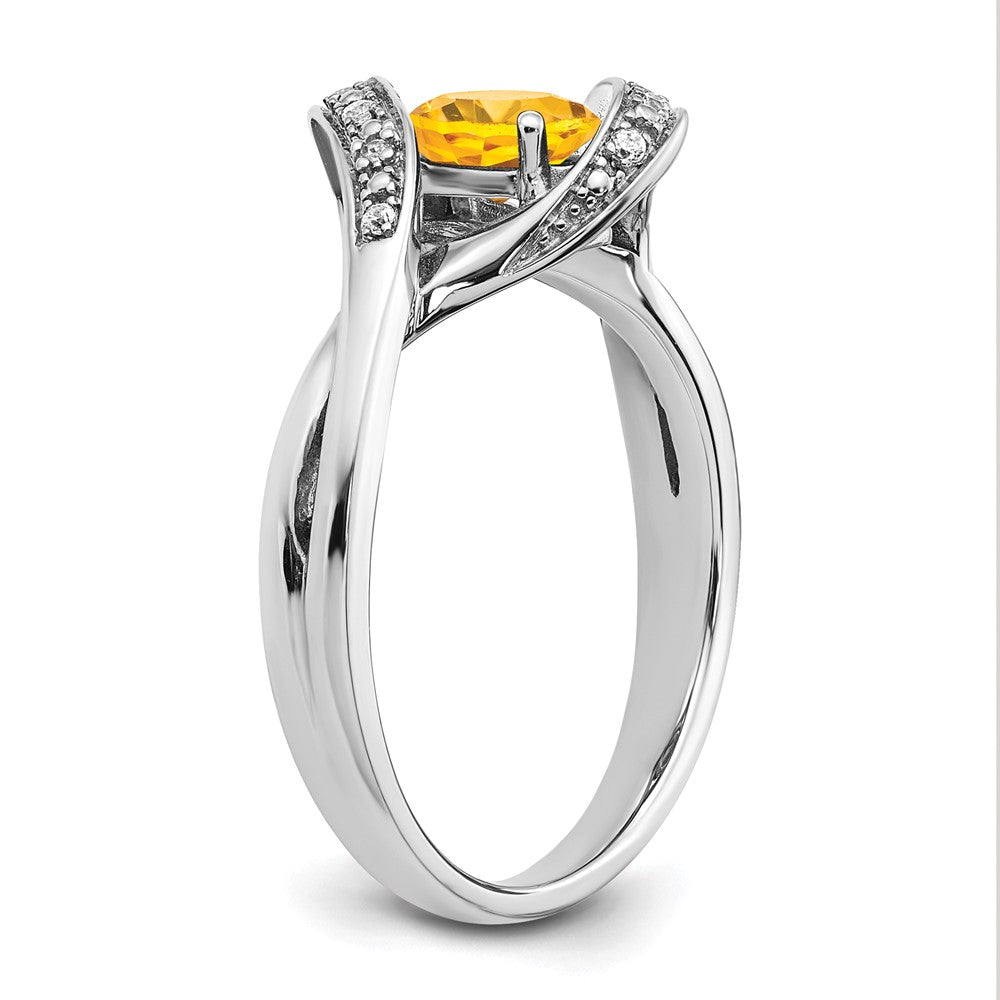 Solid 14k White Gold Oval Simulated Citrine and CZ Ring