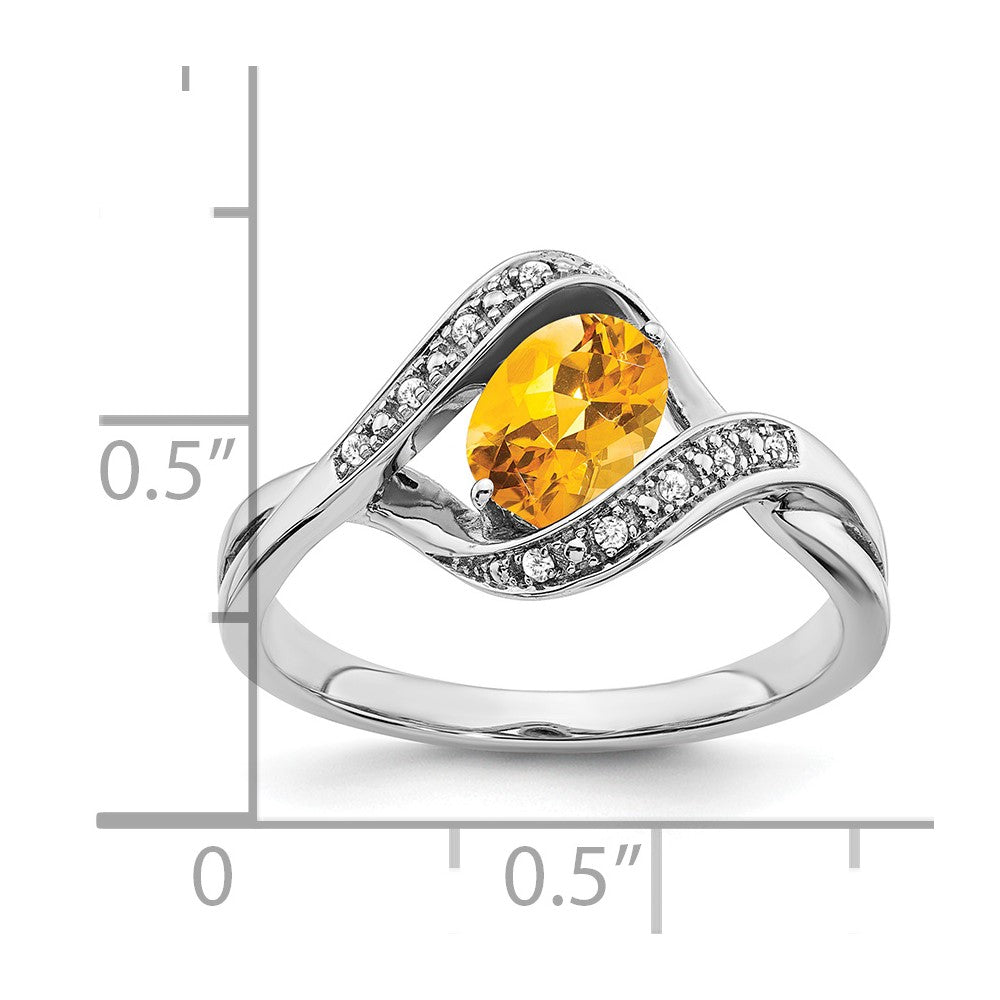 Solid 14k White Gold Oval Simulated Citrine and CZ Ring