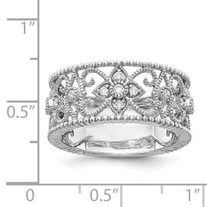 Solid 14k White Gold Simulated CZ Vintage Band