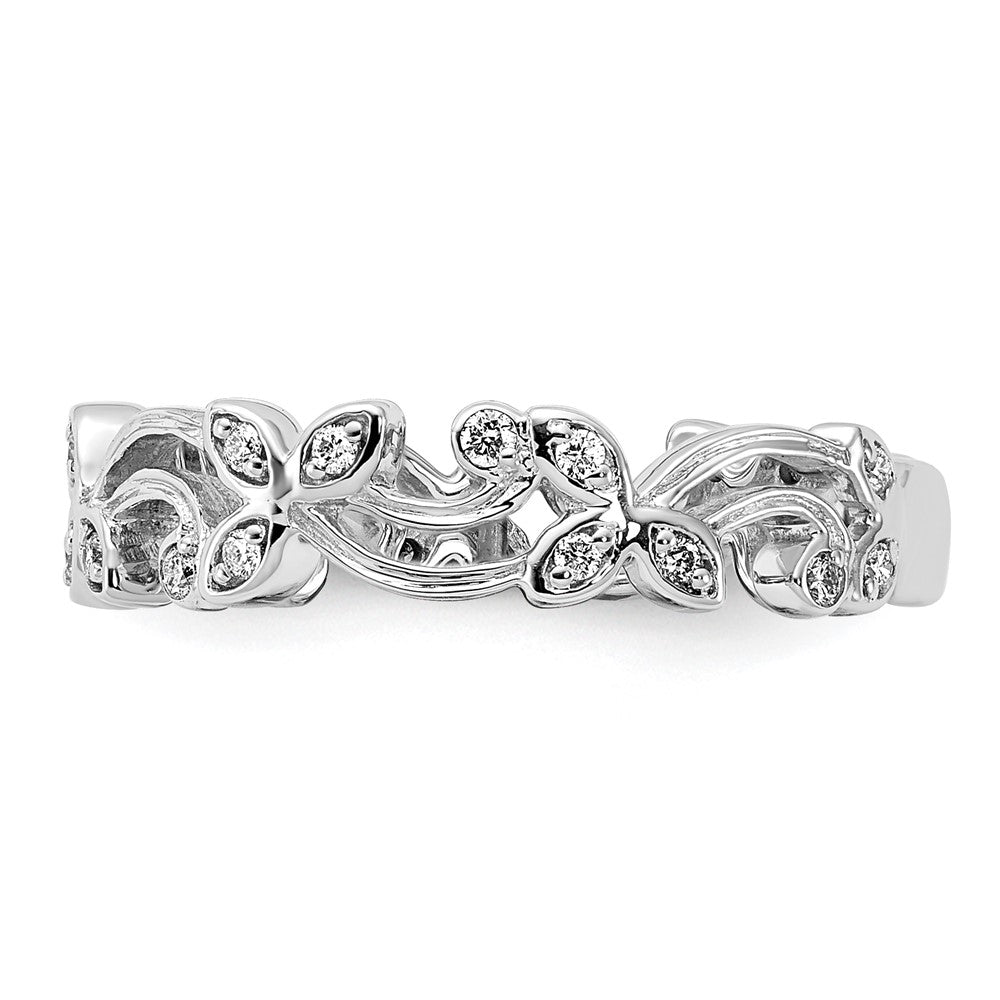 14k White Gold Real Diamond Floral Band