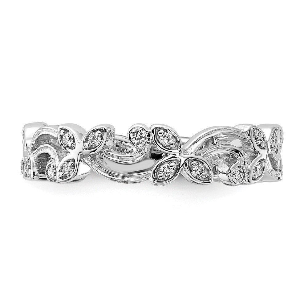 14k White Gold Real Diamond Floral Band