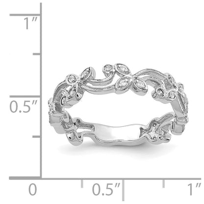 14k White Gold Real Diamond Floral Band