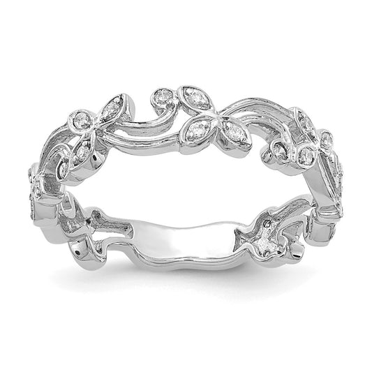 14k White Gold Real Diamond Floral Band