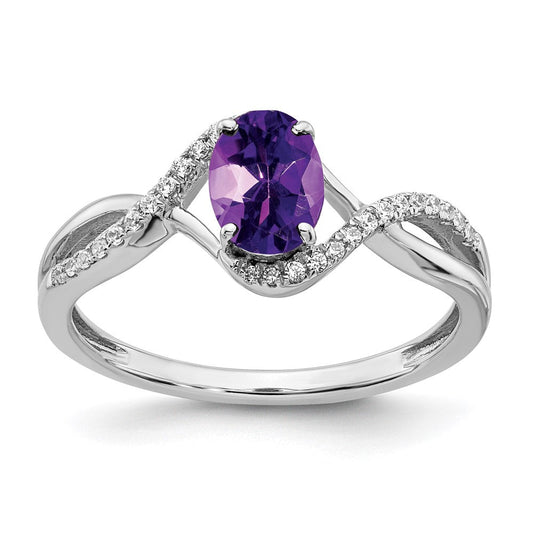 14k white gold oval amethyst and real diamond twist ring rm5710 am 011 wa
