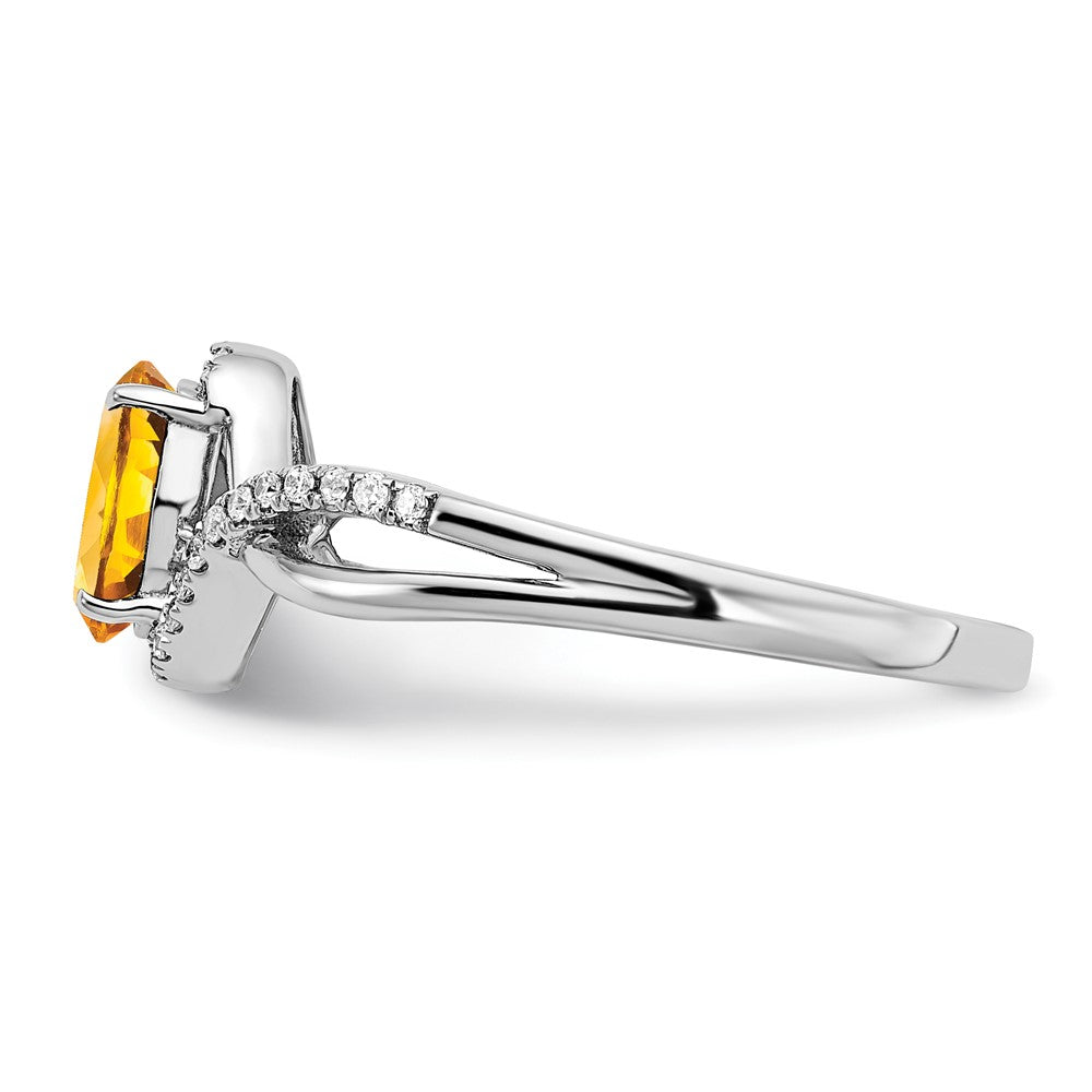 Solid 14k White Gold Oval Simulated Citrine and CZ Twist Ring